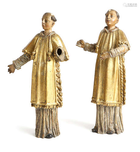 A PAIR OF CARVED LIMEWOOD AND POLYCHROME PAINTED FIGURES OF FRIARS SOUTH GERMAN, LATE 17/ EARLY 18TH