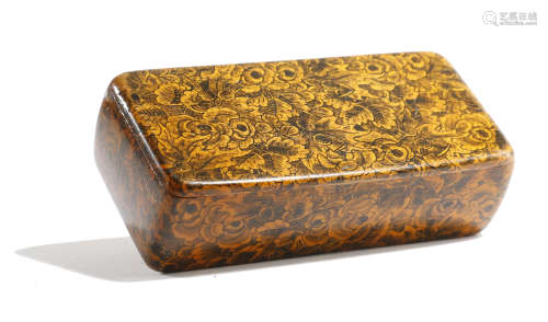 A SCOTTISH MAUCHLINE WARE PENWORK SNUFF BOX EARLY 19TH CENTURY all over decorated with thistles,