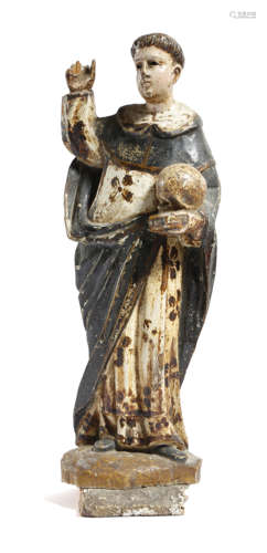 A CARVED PINE AND POLYCHROME DECORATED FIGURE OF ST FRANCIS OF ASSISI ITALIAN, 18TH CENTURY the