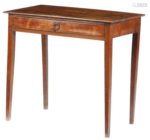 A GEORGE III PINE AND FRUITWOOD COUNTRY SIDE TABLE c.1800 fitted with a frieze drawer, on square
