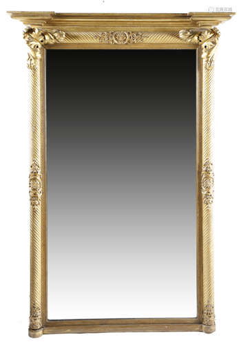 A WILLIAM IV GILTWOOD WALL MIRROR the rectangular plate within a reeded slip, the spiral ribbed