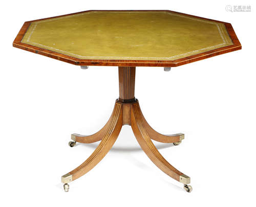 λ A ROSEWOOD AND SATINWOOD LIBRARY TABLE EARLY 19TH CENTURY AND LATER the octagonal tilt-top inset