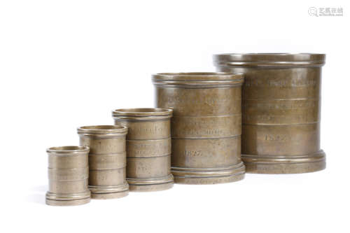 A GRADUATED SET OF FIVE GEORGE IV BRONZE IMPERIAL MEASURES BY DE GRAVE, EARLY 19TH CENTURY each