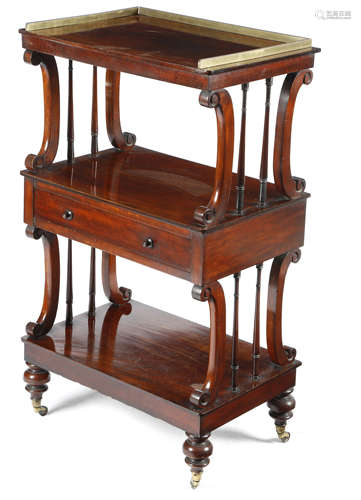 A GEORGE IV GONCALO ALVES WHATNOT IN THE MANNER OF GILLOWS EARLY 19TH CENTURY the top with a later