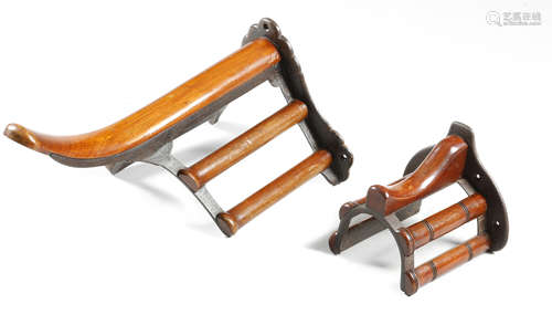 A VICTORIAN TEAK AND CAST IRON LADY'S SADDLE RACK BY MUSGRAVE LATE 19TH CENTURY together with a