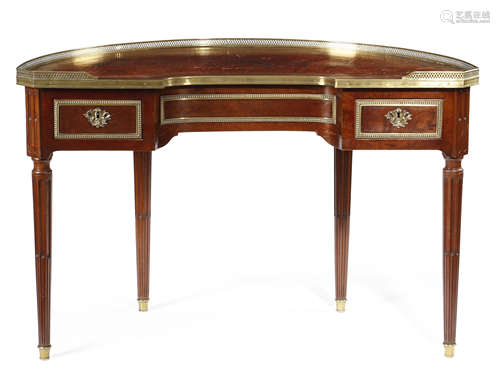 A FRENCH PLUM PUDDING MAHOGANY DEMI-LUNE WRITING TABLE IN DIRECTOIRE STYLE LATE 19TH / EARLY 20TH