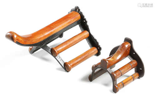 A VICTORIAN TEAK AND CAST IRON CHILD'S SADDLE RACK IN THE MANNER OF MUSGRAVE LATE 19TH CENTURY