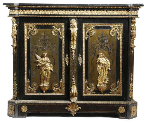 A NAPOLEON III EBONY AND BOULLE MARQUETRY SIDE CABINET ATTRIBUTED TO MATHIEU BEFORT DIT BEFORT JEUNE