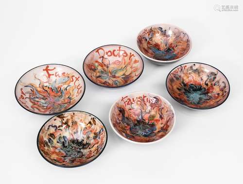 ‡ Jonathan Chiswell Jones (born 1944) A set of six Hellfire bowls from Dr Faustus, each bowl painted