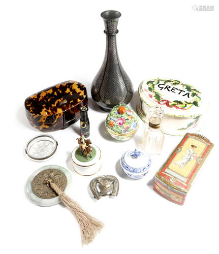 λ A MIXED LOT 19TH CENTURY AND LATER including: a Bidri ware baluster vase, a tortoiseshell clutch