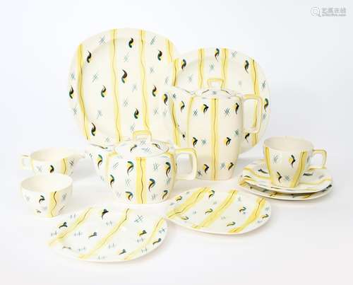 'Fiesta' a collection of Midwinter Pottery designed by Jessie Tait, painted with geometric design in