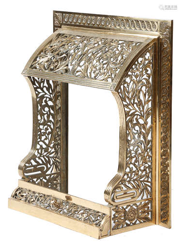 A 19TH CENTURY BRONZE FIRE GUARD the rectangular back decorated with guilloche bands, the pierced