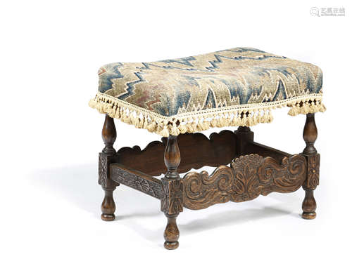 A WALNUT STOOL IN WILLIAM AND MARY STYLE LATE 19TH CENTURY the Bargello style needlework seat