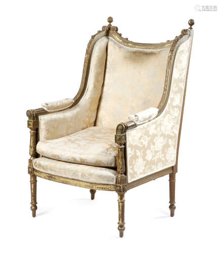 A FRENCH GILTWOOD BERGERE IN DIRECTOIRE STYLE LATE 19TH / EARLY 20TH CENTURY the moulded frame