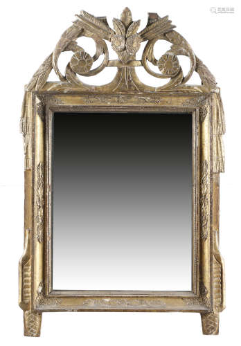 A FRENCH GILTWOOD WALL MIRROR LATE 18TH / EARLY 19TH CENTURY the rectangular plate within an