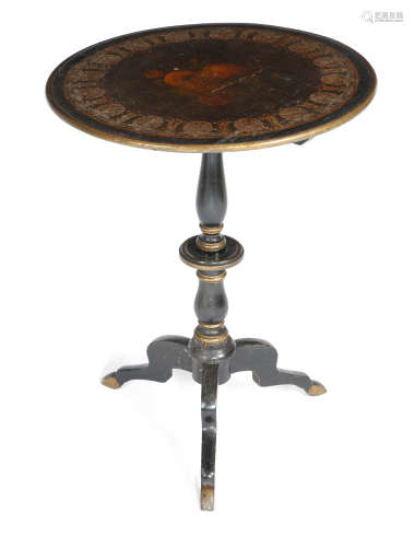 A CONTINENTAL EBONISED AND PARCEL GILT TRIPOD TABLE POSSIBLY ITALIAN, FIRST HALF 19TH CENTURY the