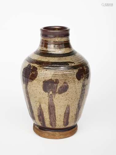 ‡ William Staite Murray (1881-1962) a stoneware vase, painted with simple Flag Iris flower stems