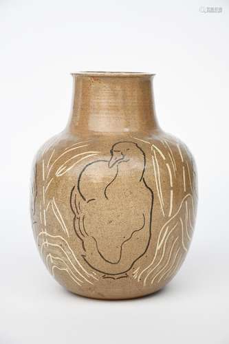 ‡ William Staite Murray (1881-1962) Geese by The Reeds a fine stoneware vase, shouldered form with