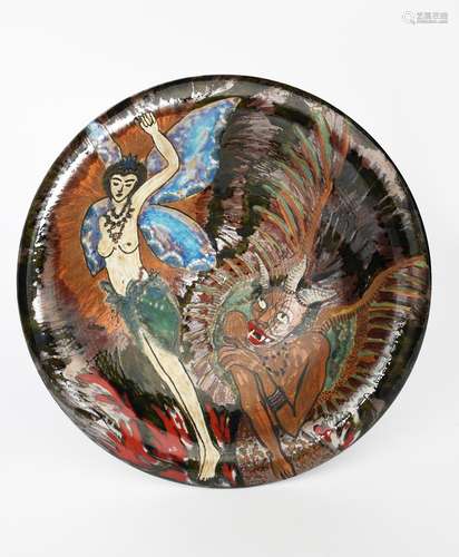 ‡ Avis Murray The 2 Angels, a Dartington Pottery charger inspired by Dulac with a naked winged