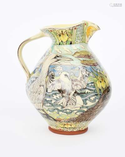 ‡ Maureen Minchin (born 1954) a pottery jug, bellied form, painted with a mallard duck swimming