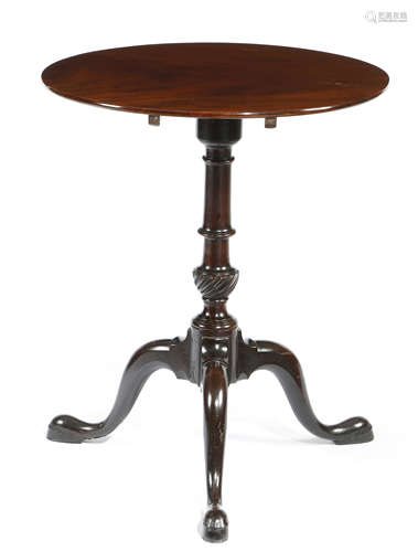 A GEORGE II MAHOGANY TRIPOD TABLE MID-18TH CENTURY the circular tilt-top on a ring turned stem