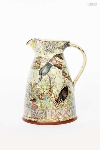 ‡ Maureen Minchin (born 1954) a pottery tall jug, painted with mallard duck flying above an eel