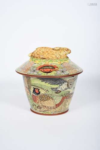 ‡ Maureen Minchin (born 1954) a large pottery bread bin and cover, flaring form, painted with a