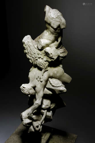 ATTRIBUTED TO FRANCESCO BERTOS ITALIAN, 1678-1741 a carved marble allegorical group fragment,