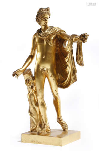 AFTER THE ANTIQUE. AN ITALIAN GILT BRONZE GRAND TOUR FIGURE OF THE APOLLO BELVEDERE LATE 19TH