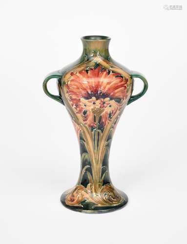 'Revived Cornflower/Brown Chrysanthemum' a James Macintyre & Co pottery vase designed by William