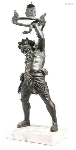 AFTER THE ANTIQUE. AN ITALIAN PATINATED BRONZE MODEL OF SILENUS NEAPOLITAN, LATE 19TH CENTURY the