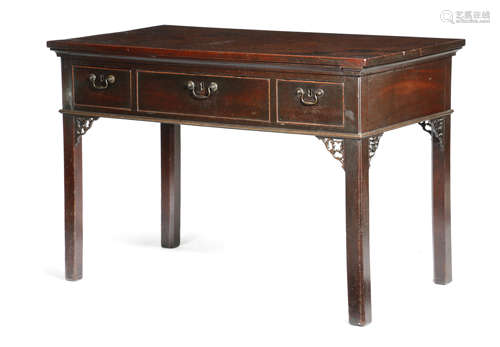 AN EARLY GEORGE III MAHOGANY WRITING TABLE c.1770 the rectangular top above a baize lined slide,