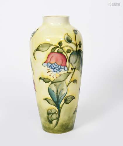 'Fuchsia' a Moorcroft Pottery vase designed by Walter Moorcroft, shouldered form with collar rim,