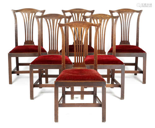 A SET OF SIX GEORGE III MAHOGANY DINING CHAIRS LATE 18TH CENTURY each with a pierced fan splat