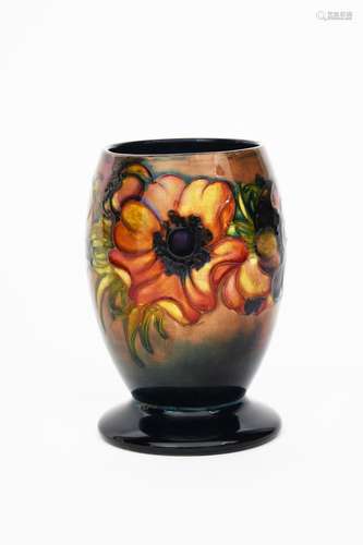 'Flambe Anemone' a Moorcroft Pottery vase designed by Walter Moorcroft, footed, swollen