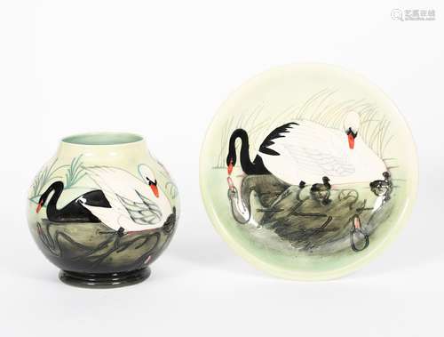 'Swan' a Moorcroft Pottery limited edition vase designed by Sally Tuffin, ovoid, painted in shades