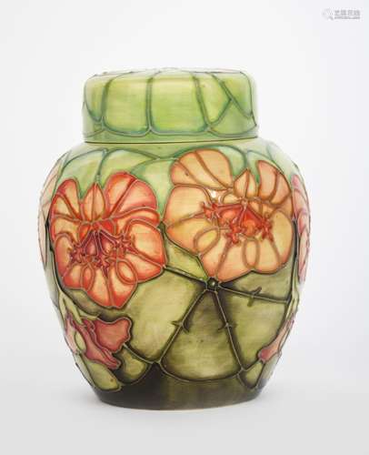 'Nasturtium' a Moorcroft Pottery Collector's Club ginger jar and cover designed by Sally Tuffin,