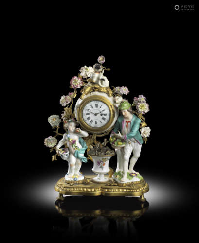 AN ORMOLU AND PORCELAIN MOUNTED MANTEL CLOCK MID-18TH CENTURY AND LATER the eight day watch movement