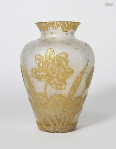 A Loetz Gold Papillon cameo glass vase, pale iridescent glass with golden-yellow splashes,