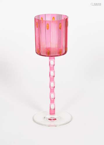 A Meyer Neff hock glass designed by Otto Prutscher, clear glass with pink and amber glass overlay,