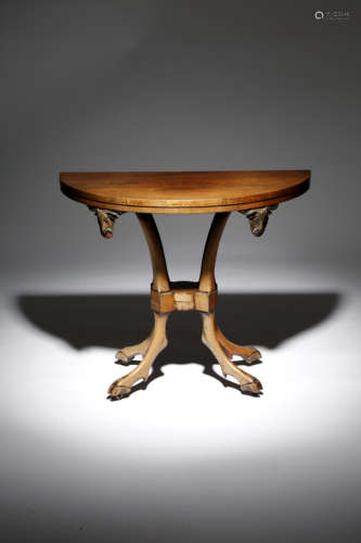 λ AN UNUSUAL GEORGE IV ROSEWOOD DEMI-LUNE CARD TABLE EARLY 19TH CENTURY the hinged fold-over top on