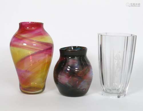 A Hartley Wood Sunderland glass vase, shouldered amorphic form, pink and amber streaked glass with