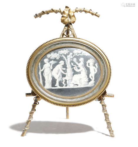 A FRENCH MINIATURE EN GRISAILLE LATE 18TH CENTURY depicting the Triumph of Pan, signed 'Degaule' and