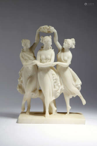 AN ITALIAN CARVED ALABASTER GRAND TOUR GROUP OF THE THREE GRACES AFTER ANTONIO CANOVA LATE 19TH /