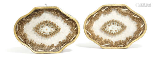 A PAIR OF CONTINENTAL SCROLLWORK DEVOTIONAL DIORAMAS EARLY 19TH CENTURY each decorated with gilt