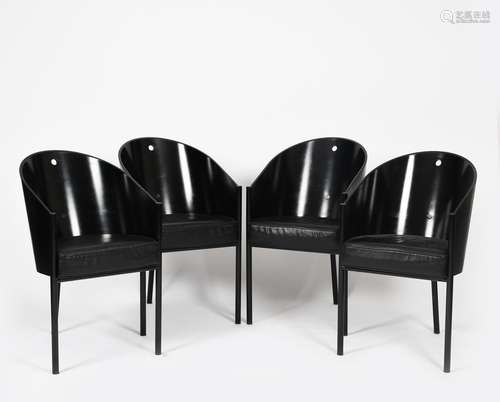 A set of four Driade Aleph Pratfall bucket chairs designed by Philippe Starck, the black