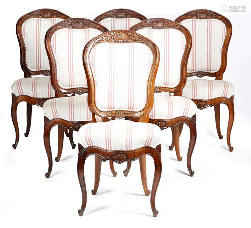 λ A SET OF SIX 19TH CENTURY ROSEWOOD DINING CHAIRS each with a cartouche shape back