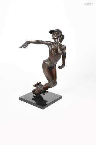 ‡ Michael (Mike) Long The Rollerskater patinated bronze, on black polished marble base signed ML 1/