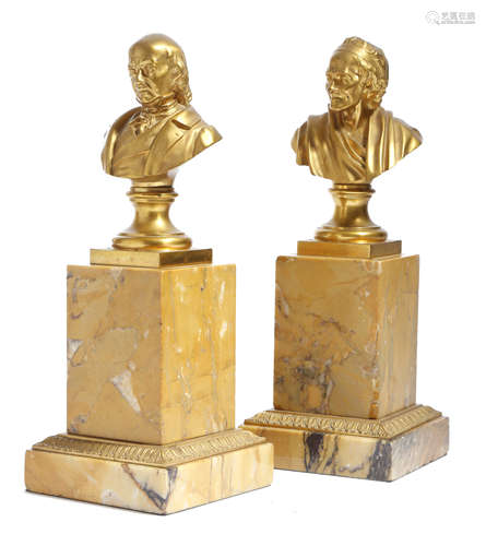 A PAIR OF ORMOLU BUSTS OF VOLTAIRE AND BENJAMIN FRANKLIN 19TH CENTURY after Jean-Antoine Houdon (