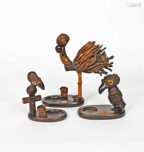 A Henry Howell & Co YZ bird, mixed exotic wood, bamboo and red phenol formaldehyde resin, modelled